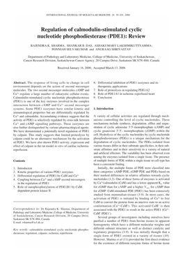 Regulation of Calmodulin-Stimulated Cyclic Nucleotide Phosphodiesterase (PDE1): Review