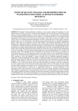 Study of Quality Changes and Determination of Water Pollution Index at River Watershed Bengkulu