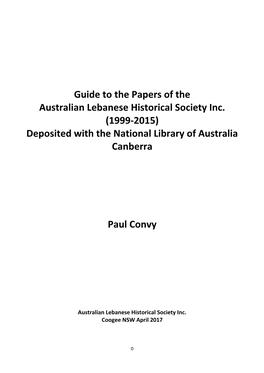 Papers of the Australian Lebanese Historical Society at the National