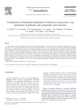 Confirmation of Hawkmoth Pollination in Habenaria Epipactidea: Leg Placement of Pollinaria and Crepuscular Scent Emission ⁎ C.I