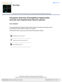 Ascospore Diversity of Bryophilous Hypocreales and Two New Hepaticolous Nectria Species