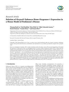 Research Article Deletion of Herpud1 Enhances Heme Oxygenase-1 Expression in a Mouse Model of Parkinson's Disease