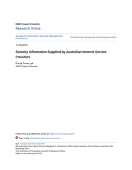Security Information Supplied by Australian Internet Service Providers