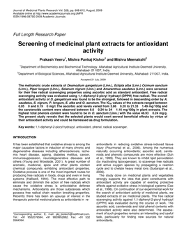 Screening of Medicinal Plant Extracts for Antioxidant Activity