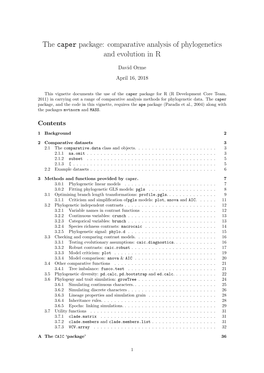 The Caper Package: Comparative Analysis of Phylogenetics and Evolution in R