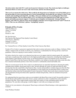 Friends of Five Creeks Letters Re Restoration of Codornices Creek