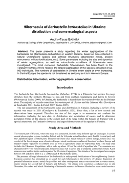 Hibernacula of Barbastella Barbastellus in Ukraine: Distribution and Some Ecological Aspects