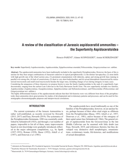 A Review of the Classification of Jurassic Aspidoceratid Ammonites – the Superfamily Aspidoceratoidea