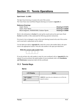 Section 11: Tennis Operations