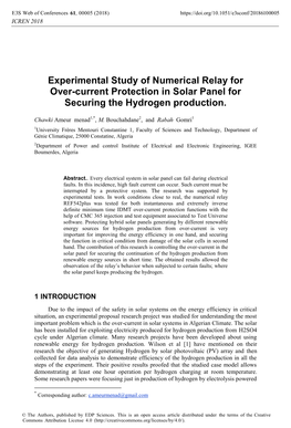 Experimental Study of Numerical Relay for Over-Current Protection in Solar Panel for Securing the Hydrogen Production