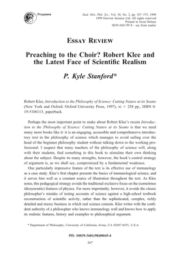 Robert Klee and the Latest Face of Scientific Realism P. Kyle Stanford