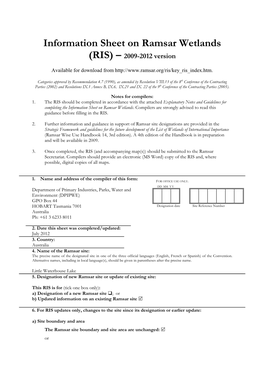 Information Sheet on Ramsar Wetlands (RIS) – 2009-2012 Version