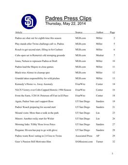Padres Press Clips Thursday, May 22, 2014