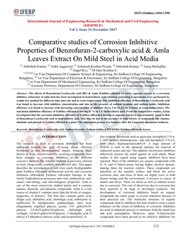 Comparative Studies of Corrosion Inhibitive Properties of Benzofuran