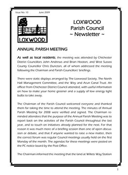 LOXWOOD Parish Council ~ Newsletter ~