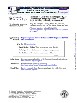 Inhibition of Glycolysis in Pathogenic TH17 Cells Through Targeting a -21Mir −Peli1− C-Rel Pathway Prevents Autoimmunity