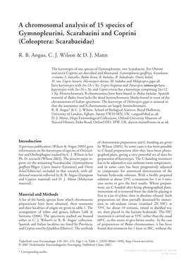 A Chromosomal Analysis of 15 Species of Gymnopleurini, Scarabaeini and Coprini (Coleoptera: Scarabaeidae)