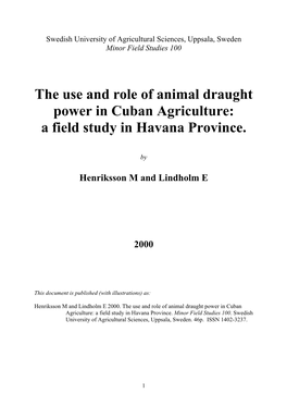 The Use and Role of Animal Draught Power in Cuban Agriculture: a Field Study in Havana Province