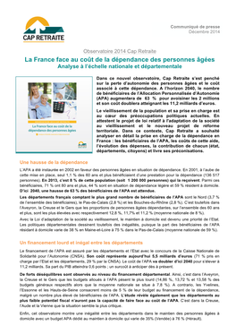 La France Face Au Coût De La Dépendance Des Personnes Âgées Analyse À L’Échelle Nationale Et Départementale