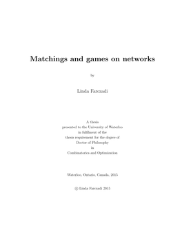 Matchings and Games on Networks