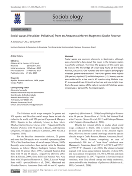 Sociobiology 64(1): 125-129 (March, 2017) DOI: 10.13102/Sociobiology.V64i1.1215