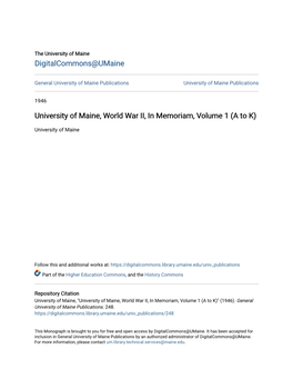 University of Maine, World War II, in Memoriam, Volume 1 (A to K)