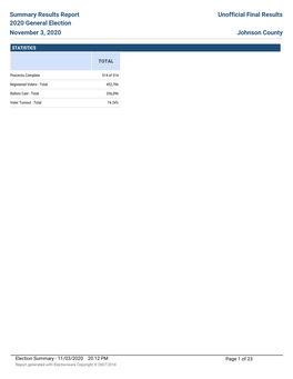 Summary Results Report 2020 General Election November 3, 2020