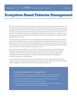 Ecosystem-Based Fisheries Management Improving the Resilience of Ocean Ecosystems to Support Fish Populations, Coastal Communities