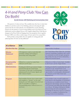 4-H and Pony Club:You Can Do Both!