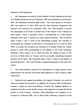 Summary of the Judgement 1. Mr. Rutaganda Was Tried by Trial