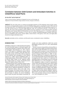 Correlation Between Solid Content and Antioxidant Activities in Umbelliferae Salad Plants