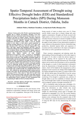 (EDI) and Standardized Precipitation Index (SPI) During Monsoon Months in Cuttack District, Odisha, India