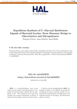 Glycosyl Barbiturate Ligands of Bacterial Lectins: from Monomer Design to Glycoclusters and Glycopolymers François Portier, Anne Imberty, Sami Halila
