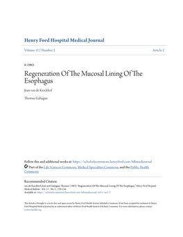 Regeneration of the Mucosal Lining of the Esophagus