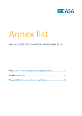 Annex A: List of 2018 Safety Recommendations Replies
