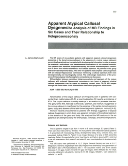 Apparent Atypical Callosal Dysgenesis: Analysis of MR Findings in Six Cases and Their Relationship to Holoprosencephaly