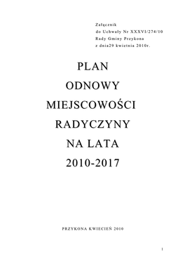 Plan Odnowy Miejscowości Radyczyny Na Lata 2010-2017