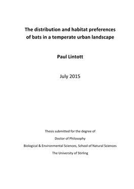 The Distribution and Habitat Preferences of Bats in a Temperate Urban Landscape