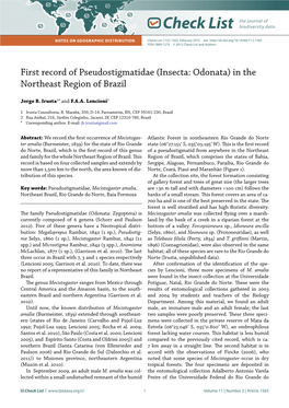First Record of Pseudostigmatidae (Insecta: Odonata) in the Northeast Region of Brazil