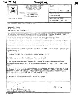 U.S. EPA, Pesticide Product Label, QUINCLORAC 75 SWF, 02/06/2006