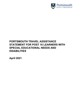 Portsmouth Travel Assistance Statement for Post 16 Learners with Special Educational Needs and Disabilities