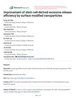 Improvement of Stem Cell-Derived Exosome Release E Ciency By