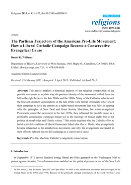 The Partisan Trajectory of the American Pro-Life Movement: How a Liberal Catholic Campaign Became a Conservative Evangelical Cause