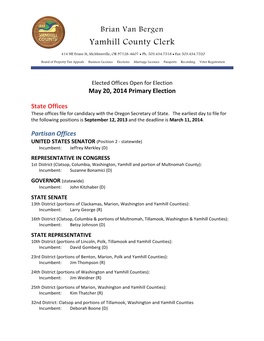 Offices Open for Election May 20, 2014 Primary Election