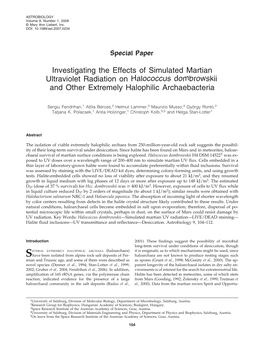 Investigating the Effects of Simulated Martian Ultraviolet Radiation on Halococcus Dombrowskii and Other Extremely Halophilic Archaebacteria