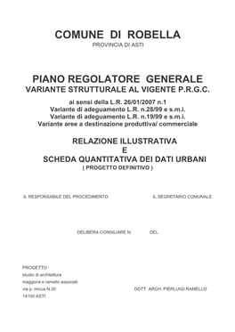 Relazione Illustrativa E Scheda Quantitativa Dei Dati Urbani ( Progetto Definitivo )