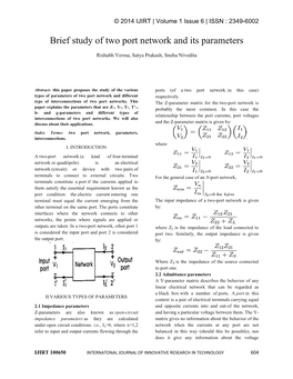 Brief Study of Two Port Network and Its Parameters