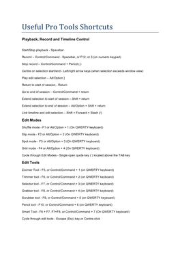 Useful Pro Tools Shortcuts