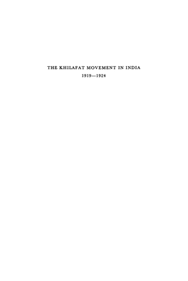 The Khilafat Movement in India 1919-1924
