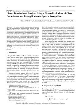 Linear Discriminant Analysis Using a Generalized Mean of Class Covariances and Its Application to Speech Recognition